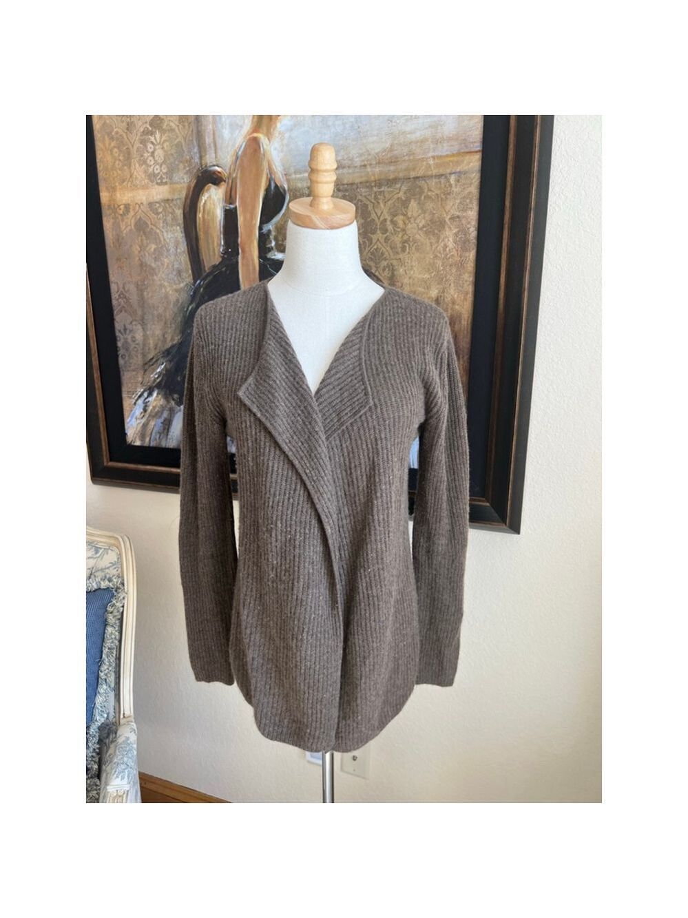 Kier+J Brown Cashmere Ribbed Cardigan Sweater S
